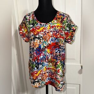 Women’s size large new glory Colorful Graffiti Print T-Shirt